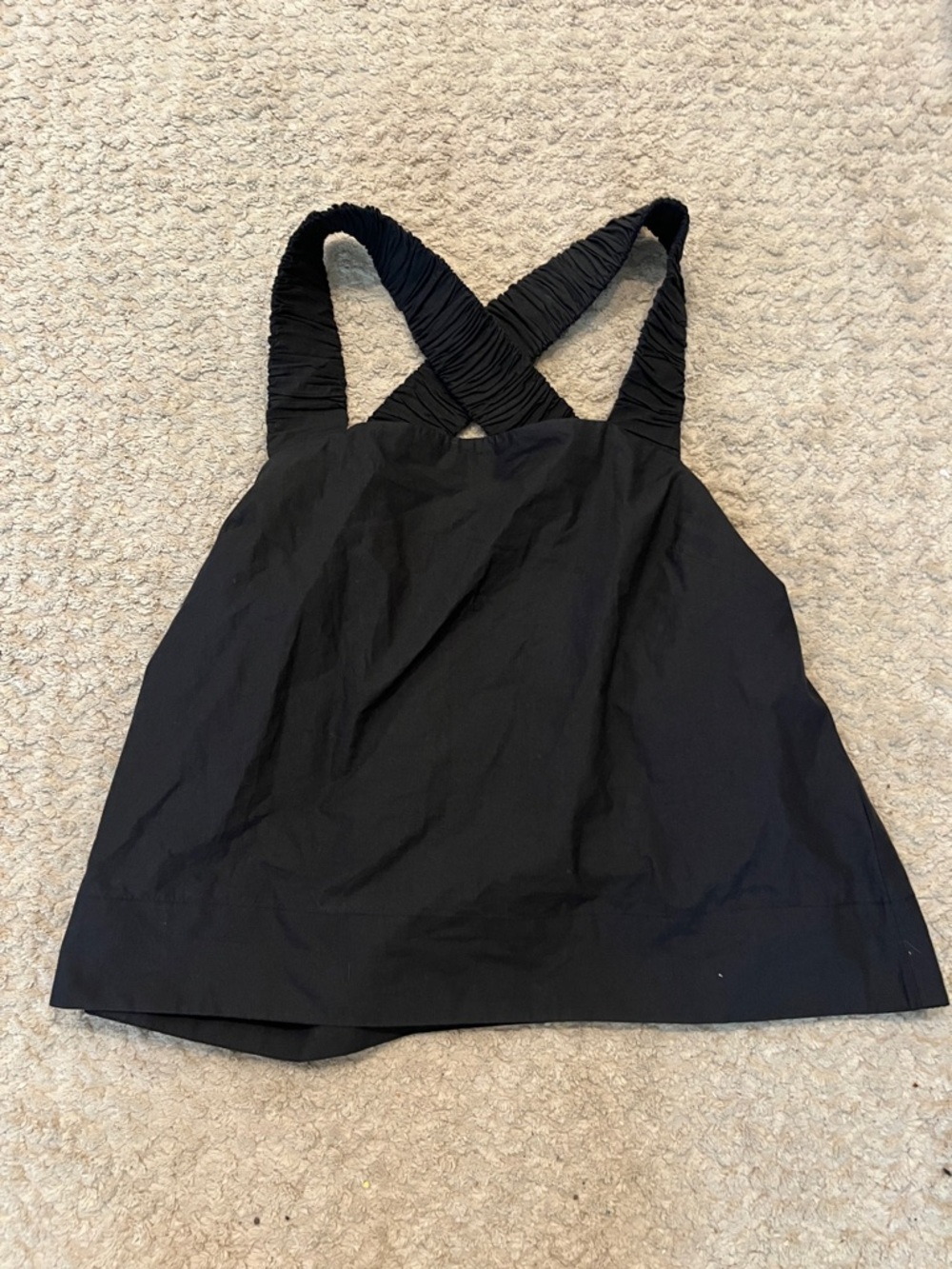 Cross-Back Black Tank Top with Ruched Straps